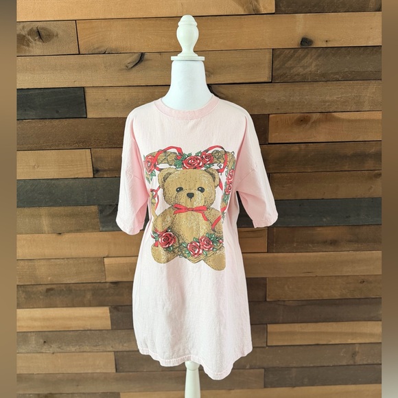 Vintage Tops - Vintage 90s Teddy Bear Graphic Tee Pink Made In USA